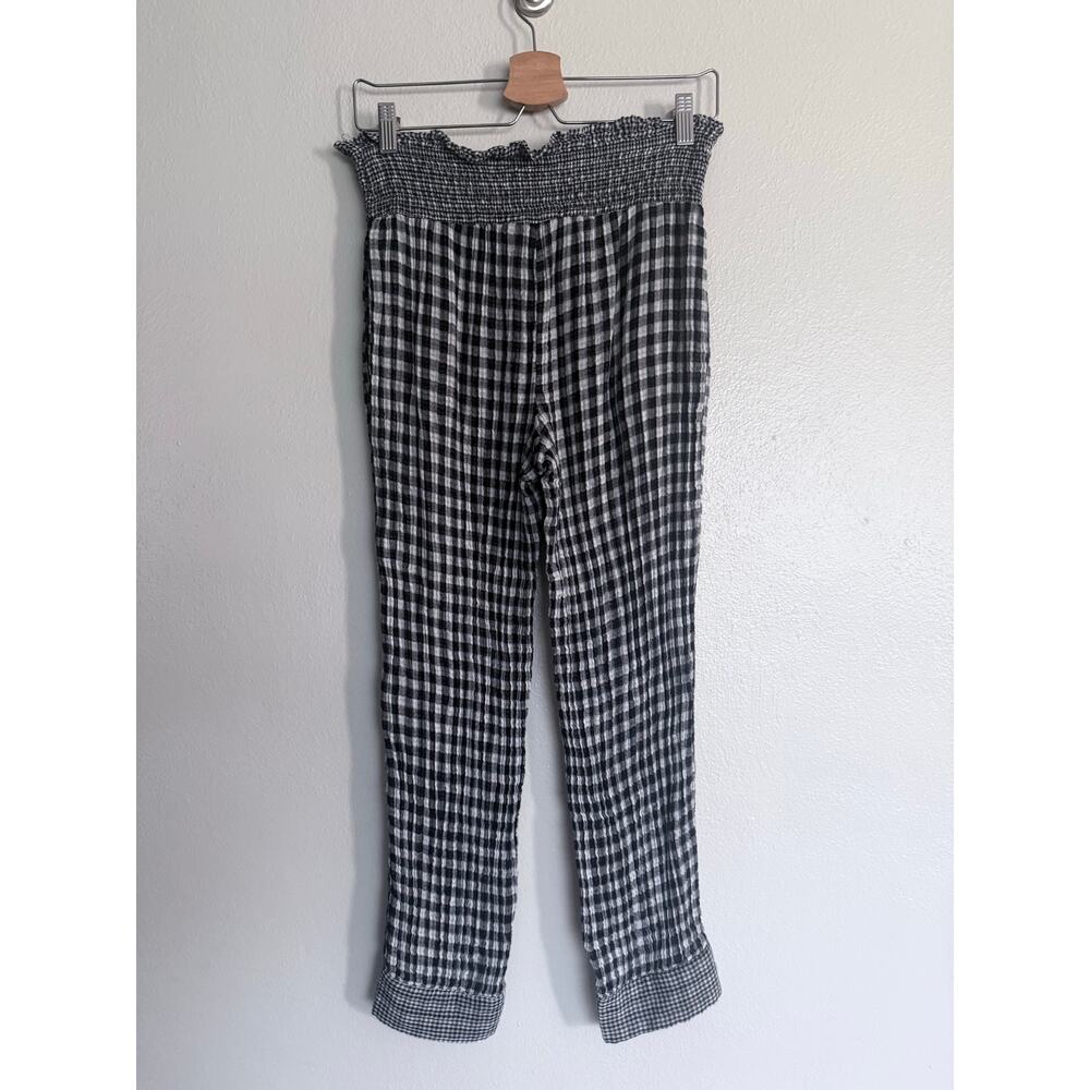 BY ANTHROPOLOGIE 100% cotton black white smocked pull on gingham casual pants - Picture 3 of 6
